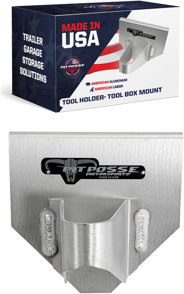 Pit Posse PP109T T Handle Tool Box Holder Mount Aluminum T-Handle Rack Organizer - Made in USA - Enclosed Race Trailer, Garage, Automotive Work Shop Accessories - Hangs on the Side of Most Tool Boxes