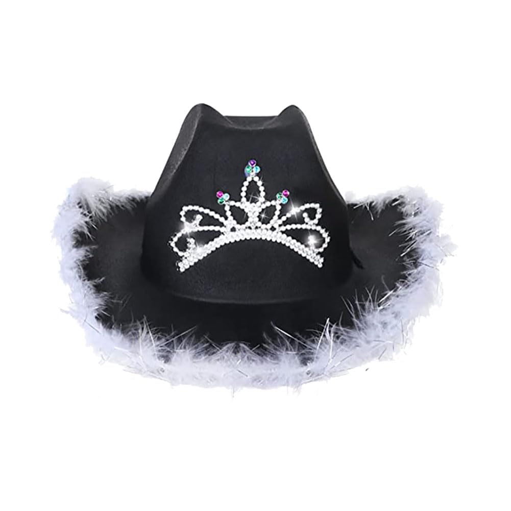 ZOOMPIL Sombrero de Vaquero Rosa, Sombreros de Vaquera con Tiara, para Disfraz, Vacaciones, Fiesta, Halloween, Carnaval, Accesorio De