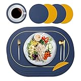 Moda y versatilidad: este juego de mesa ovalado con aspecto de piel será el tema de conversación en su próxima reunión. Los manteles individuales de diseño elegante son una buena decoración y calidad de vida de tu hogar, comedor, cocina, hotel y oficina. Manteles individuales lavables.