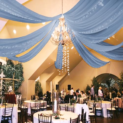 REWOMC 6 Panels Dusty Blue Ceiling Drapes 5ftx20ft Chiffon Fabric