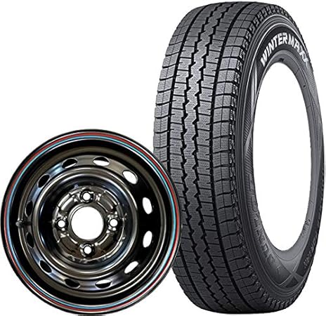 Amazon ダンロップ スタッドレス タイヤ ライン入り 黒 鉄ホイール ライン入りブラックスチールホイール 4本セット Winter Maxx Sv01 145r12 6pr タイヤ ホイールセット 車 バイク