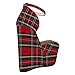 ROSERWISH Women's Round Toe Platform Fashion Buckle High Heel 6 Inch Night Club Sexy Wedge Ankle Strap Pumps Shoes Red Plaid Size 9 - Tacones Negros para Mujer