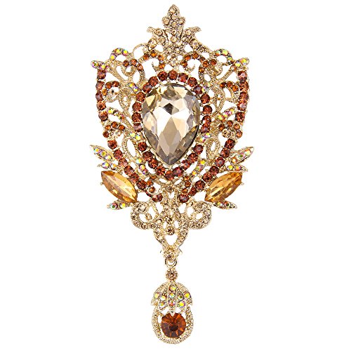 Image of EVER FAITH Women's Rhinestone Crystal Art Deco Floral Vine Tear Drop Banquet Brooch Pendant