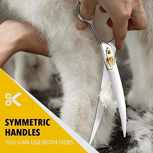 Dream Reach 8 zoll Hundeschere Gebogen Fellschere - Hunde Schere mit ergonomischem Griff,440C Edelstahl Fellschere für Hund Katzen Schneiden,Profi Hundehaarschere mit einstellbare Schraube