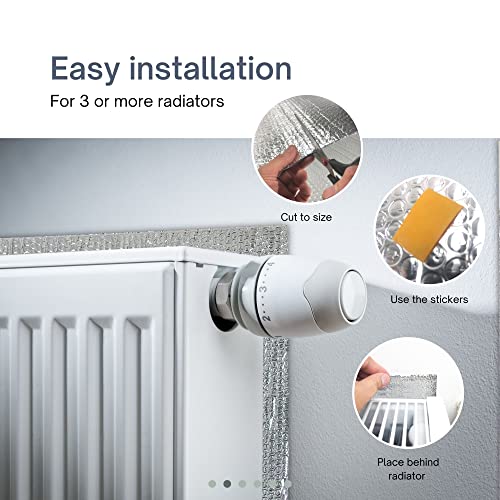 ROVSON Heizkörper Reflexionsfolie 5x0,6m (4mm) Dämmplatten Hinter Heizkörper Wärmedämmung Reflexionsplatte Isolierfolie aus Alufolie Inklusive Aufkleber