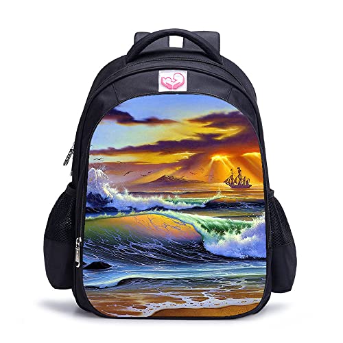 Mochila escolar unisex Sunsetscape de 16 pulgadas con estampado 3D casual