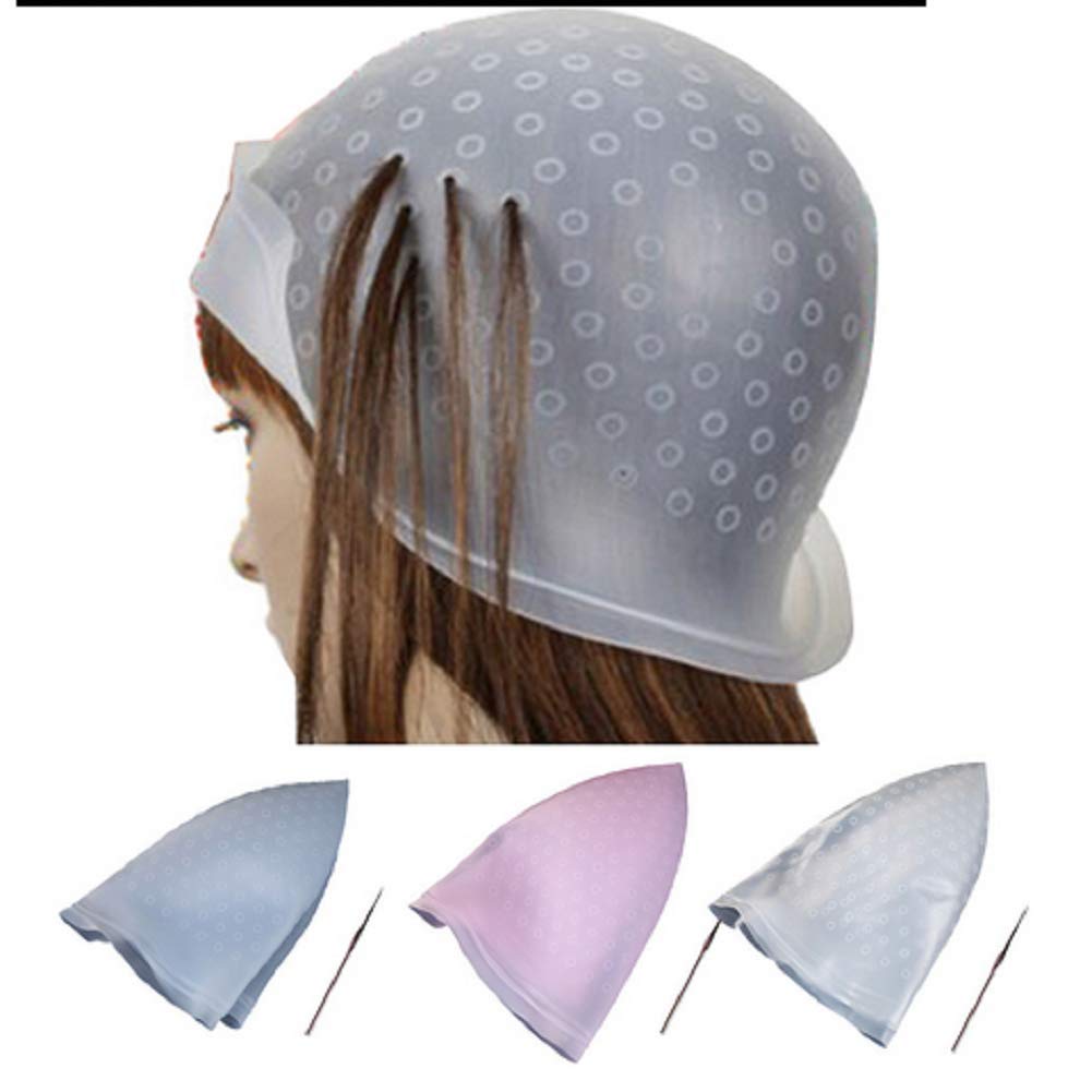 Reusable Silicone Highlight Cap with Metal Hook Professional Hair Coloring Dyeing Hat Hair Staining Cap DIY Frosting Tipping Styling Tool Salon Hair Dyeing Tool Hairdressing Highlighting Kit (White) : Beauty & Personal Care
