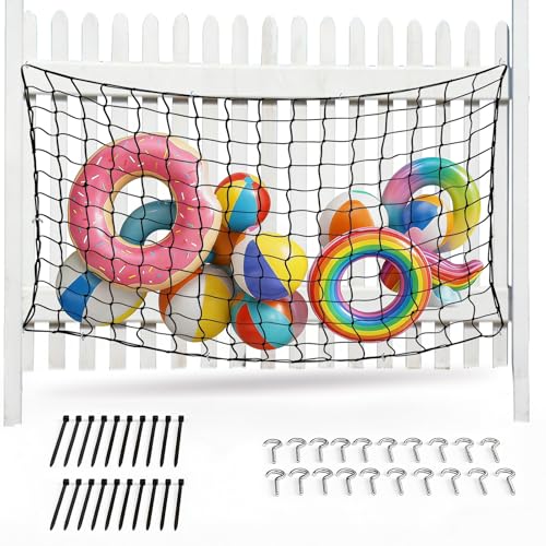 RAWILL 71 x 47 Extra Large Pool Float Storage Net- Hanging Mesh Organizer for Inflatable Toys Balls & Rafts - Includes Screws & Zip Ties for Secure Installation
