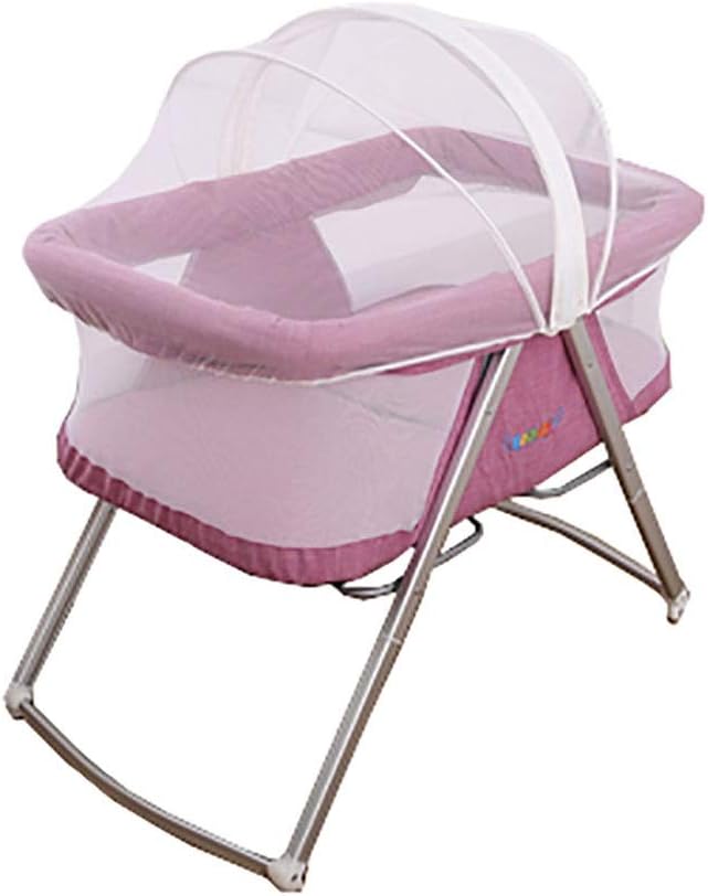 赤ちゃんのゆりかご 店舗 新生児の男の子と女の子に適したポータブル可動折りたたみベビーベッド 半横たわっている多機能プレイベッド ピンク