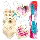 Baker Ross, Schlüsselanhänger-Stickset aus Holz in Herzform, AR126, 5 Stück, Kits für Anfänger, mit Faden für ...