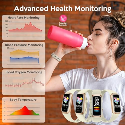Image of Fitness Tracker,2025 Smart Watch with Blood Pressure Heart Rate & Sleep Monitor IP67 Waterproof Step Calorie Counter Pedometer Fitness Activity Watch for Men Women Android iOS Phone (Vanilla White)