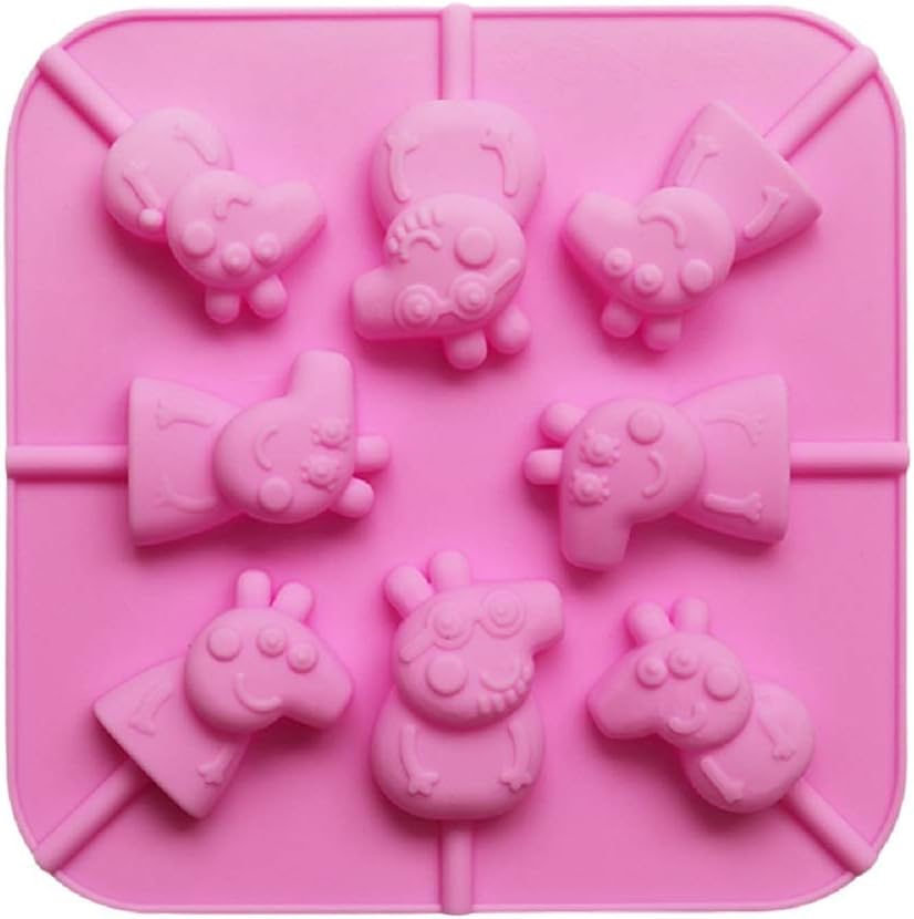 Mini Cartoon Pig 3d Silicone Lollipop Shaping Mould Sticks Kit Pink Lollipops Cooking Jelly Chocolate Fondant Pigs Moulding Sweets Shape Tool Non Stick 8 Cavity Dishwasher Safe 14x14x1 8cm Home Kitchen Amazon Com