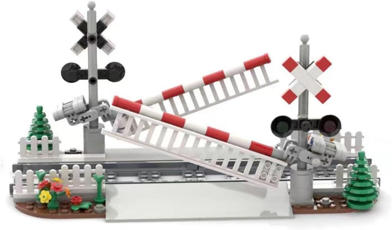 FULHOLPE City Rails Railway Crossing Building Blocks Set with barriers in the up position