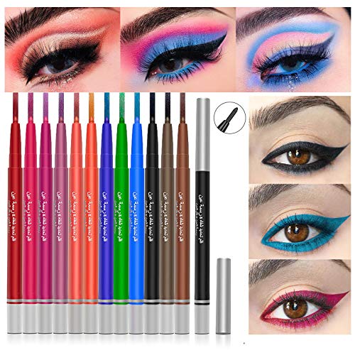 LSxia 12 Colors Matte Eyeliner Colorful Set, Matte Colorful Eye-Liner Eye-Shadow Pen Neon Colored Gel Eyeliner Pencil Eye Makeup, Long Lasting Smooth Automatic Retractable Eyeliner Pen for Women
