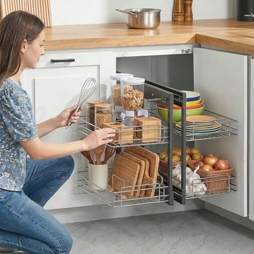Kinchoix Blind Corner Pull Out Organizer for 32" Cabinet Left Open & Right Open Compatible 2 Tier 4 Shelves Adjustable Height by Kinchoix - Image 7