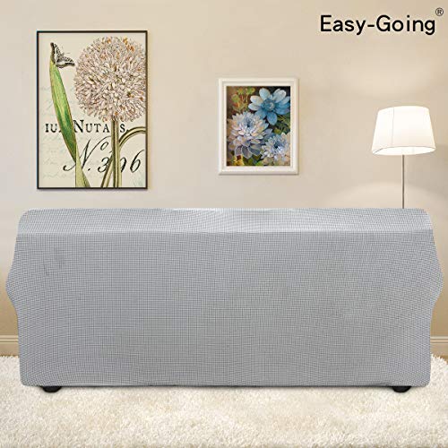 Image of Easy-Going Stretch 4 Seater Sofa Slipcover 1-Piece Sofa Cover Furniture Protector Couch Soft with Elastic Bottom for Kids, Polyester Spandex Jacquard Fabric Small Checks Silver Gray