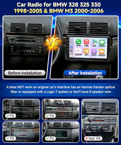 VQU 8Core Android Radio for BMW 3 Series 328i E46 325i 330i 1998-2005, M3 2000-2006 Stereo Wireless CarPlay Android Auto, 9" IPS Touch Screen for BMW 328xi GPS WiFi/Bluetooth/SWC/FM/RDS/DSP/EQ/Camera — view 2