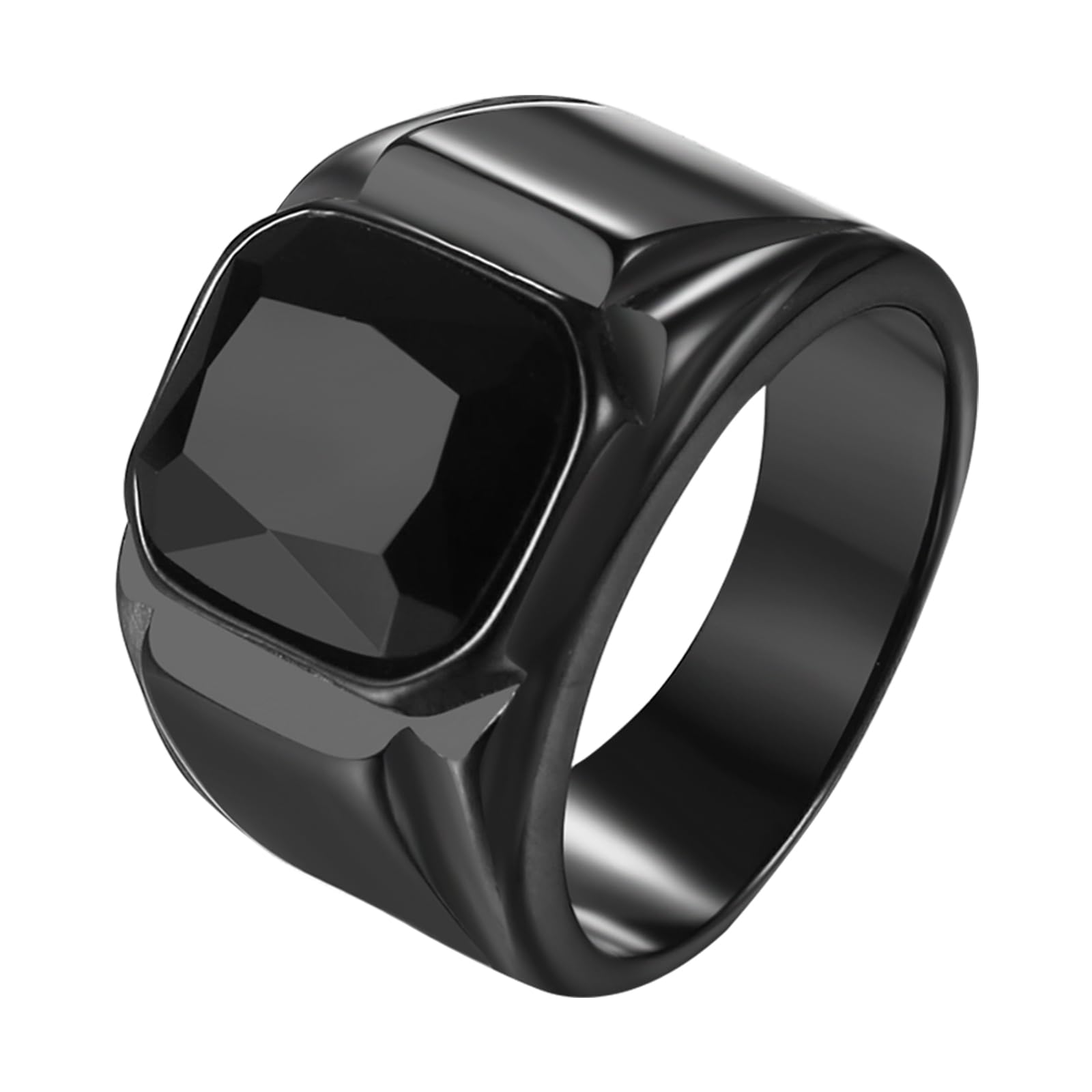 OIDEA Anillo Piedras Negro Hombre: Anillos de Ágata Sello Motero Pulgar de Acero Inoxidable para Caballero Ancho 0.6" Antialérgico Hipoalergénico Talla 17 a 30 - Para Uso Diario Regalos