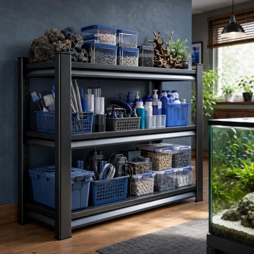 Image of Fish Tank Stand, Freestanding Aquarium Stand with Storage Shelves for Living Room and Office, Heavy Duty Metal Fish Tank Table Fits 20-29 Gallon Terrariums, Black, 3-Tier, 31.5 inchHx27.6 inchWx13.8 inchD