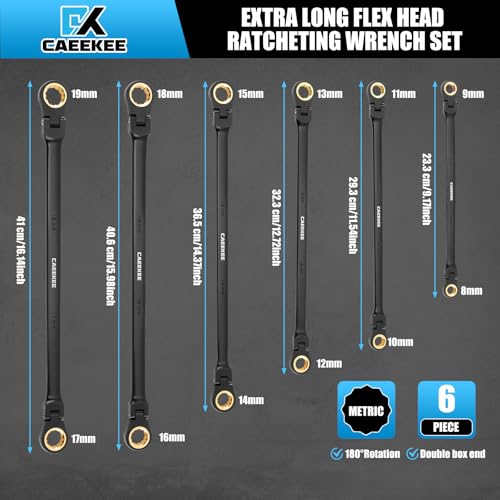 CaeeKee Lot de 6 clés à cliquet extra longues à tête flexible – vue 2