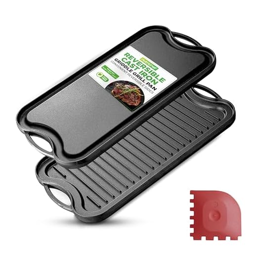 NutriChef Reversible Plate-PFOA & PFOS Free Oven Safe Flat Cast Iron Skillet Griddle Grilling Pan w/Scraper for Electric Stovetop, Ceramic NCCIRG64, BLACK