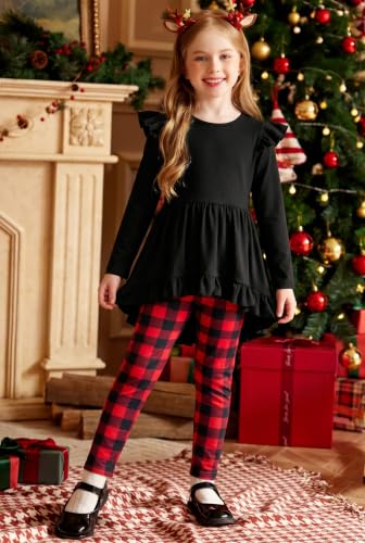 Image of Arshiner Toddler Girl Clothes Ruffle Trim Long Sleeve Pullover Top and Floral Print Leggings Fall Outfits Kids Clothing Sets