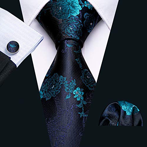Image of Barry.Wang Flower Ties for Men Handkerchief Cufflinks Set Wedding Necktie Set Party