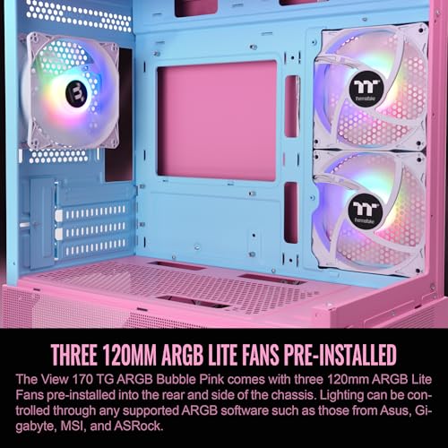 Image of Thermaltake View 170 TG ARGB m-ATX Chassis; 3x120mm ARGB Lite Fans Included; 280mm Radiator Support; 340mm GPU Clearance; 160mm Air Cooler Max Height; Bubble Pink; CA-1Z4-00MAWN-01
