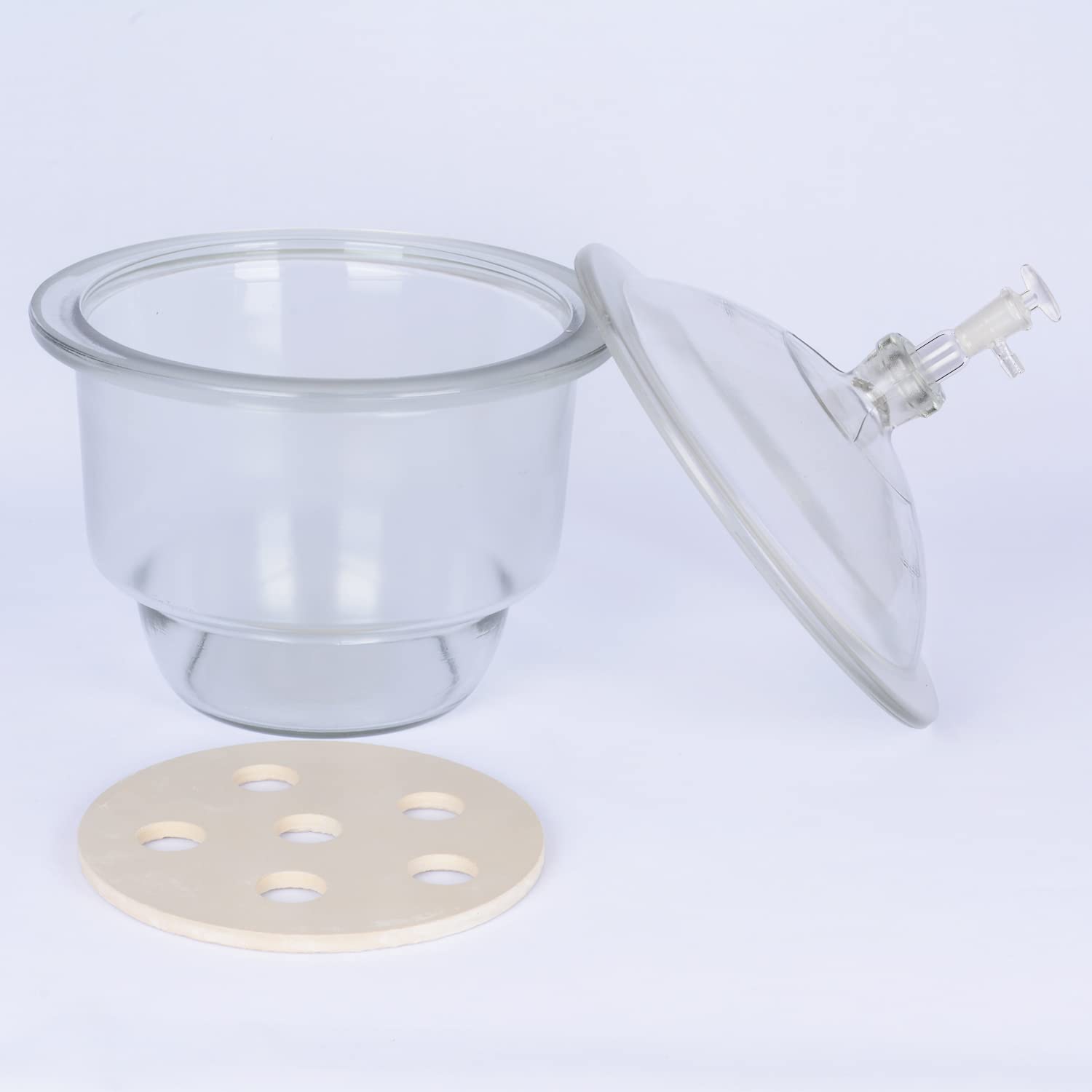 stonylab Dessiccateur Sous Vide en Verre, Laboratoire avec Vanne de Vide en Verre et Plaque de Porcelaine de ID:240 mm pour la Recherche en Laboratoire