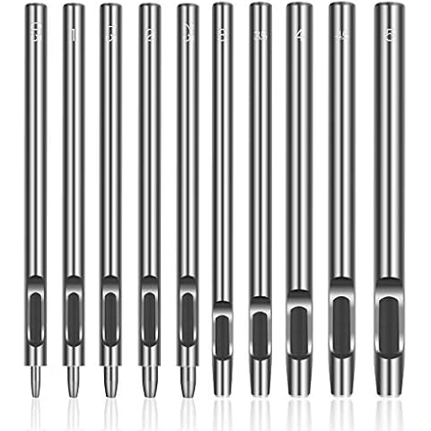 10Pcs Leather Hole Punch Cutter 0.5mm-5mm Leather Working Tools for Leather Watch Bands Belts Canvas Paper Plastics Round Hollow Hole Punch Cutter Tool (Round Hole Punch) Cover