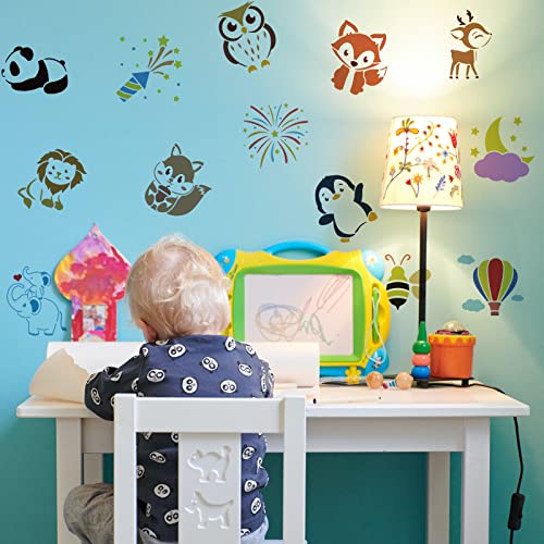 FINGERINSPIRE 20 Stile Baby Dusche Schablonen 15x15cm Elefant Hirsch Kaninchen AFFE Löwe Craft Stencils Feuerwerk Mond Schablone Wort für Malerei auf Scrapbook Stoff Fliesen Möbel Holz Wand