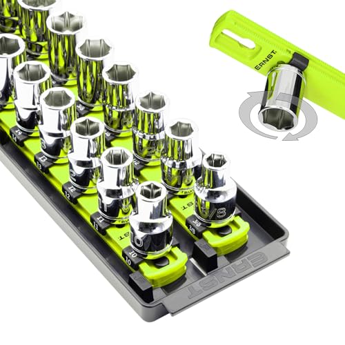 Image of Ernst Manufacturing 8463HV Socket Boss, Premium 2-Rail, 1 /2-Inch-Drive Socket Organizer, 18-Inch, High-Visibility