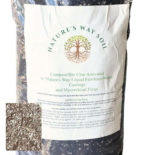 Nature's Way Soil Enhanced Living Soil Compost with 20% Activated BioChar, 20% Worm Castings, and 60% Certified Weed Free Compost – Garden Soil Amendment for Healthy Plant Growth