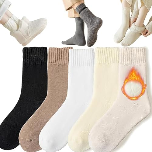 INXKED 5Pairs Winter Thermal Socks, Womens Super Thick Wool Socks, Warm Breathable Crew Boots Socks (05,M)