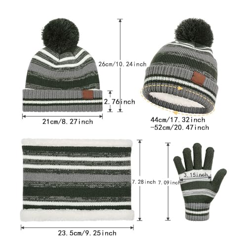 Kids Winter Hat Gloves Scarf Set, Girls Boys Beanie Hats Gloves Knit Set with Thick Warm Fleece Lined For Ages 6-10 Children4