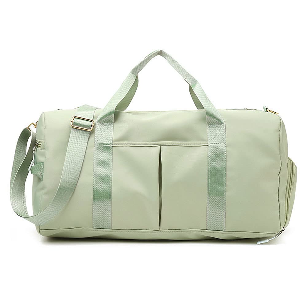 Small Gym Bag for Women and Men, Workout Bag for Sports and Weekend Getaway, Waterproof Dufflebag with Shoe and Wet Clothes Compartments, Green, Dry Wet Separated Gym Bag
