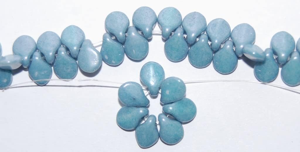 600 pcs Leaf Petal Pip Pressed Glass Beads, Chalk White Luster Blue Full Coated (3000 14464), Glass, Czech Republic, Size 5 x 8 mm (0.2 x 0.31 in)