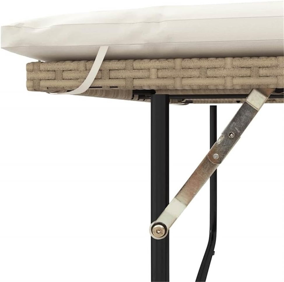 BOWERY HILL 2-Seater Outdoor Convertible Patio Sofa, Poly Rattan, Beige, Powder-Coated Finish, Adjustable Design with Built-in Storage, Cushioned Seating for Garden, Balcony or Terrace Use