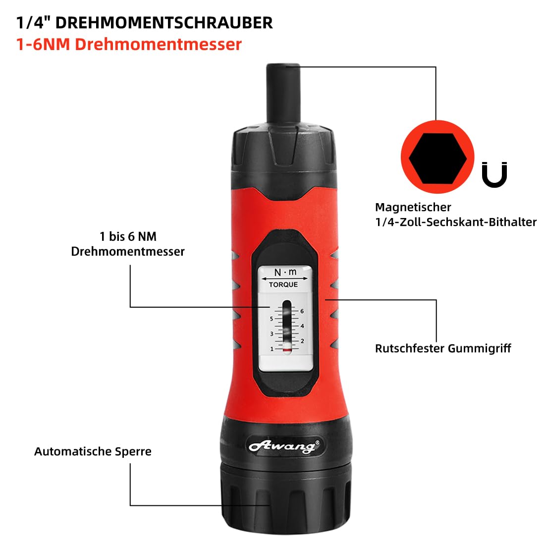 Awang Destornillador dinamométrico 1-6 NM, llave dinamométrica, 36 piezas, para reparación de bicicletas con soporte de puntas