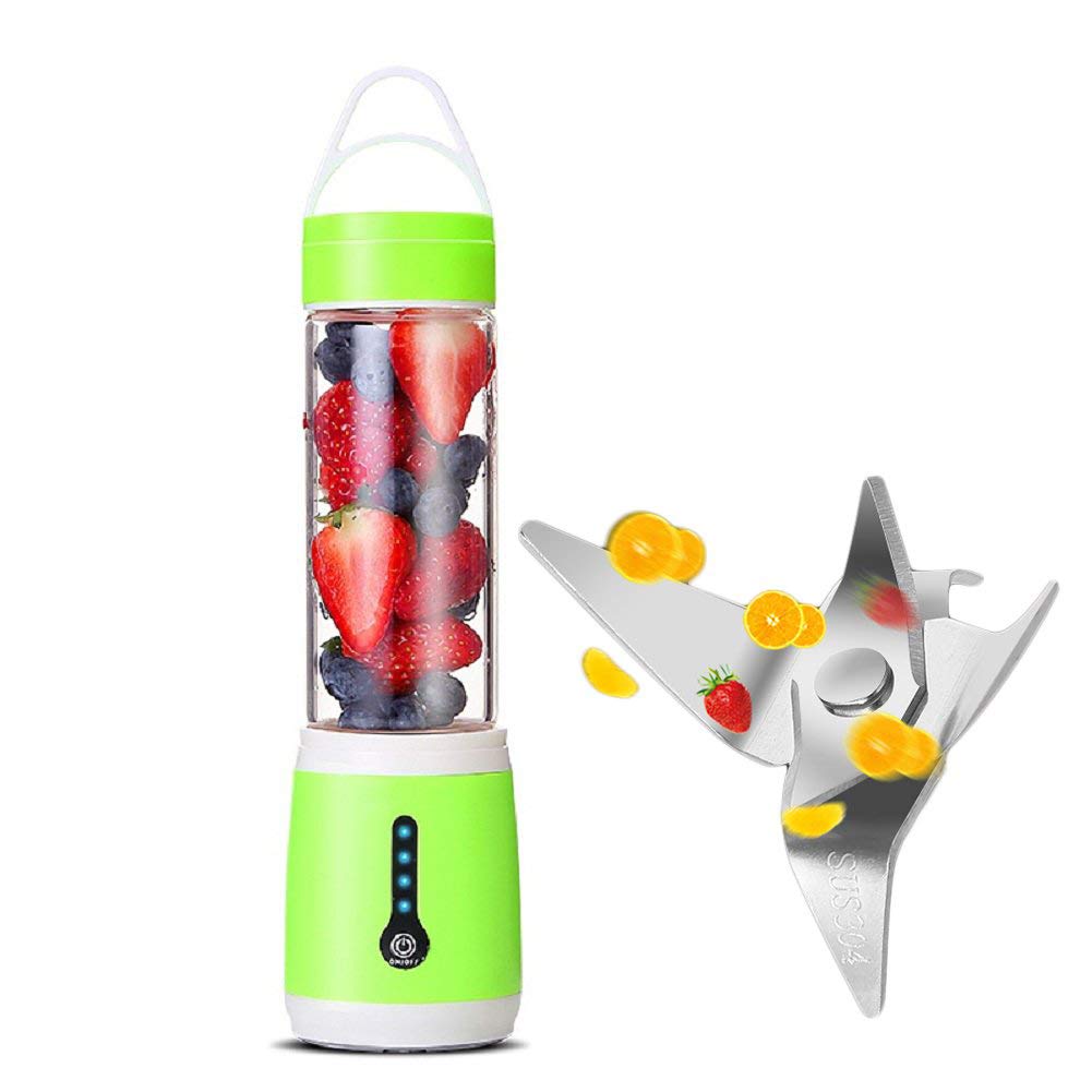 Shhjjpy USB Juice Blender with 6 Blades, Smoothie Maker, Travel USB Juice Cup 480Ml with 2 Power Battery,Only 10S for Ice, Juice, Food, Fruit, Milkshake, Baby Food