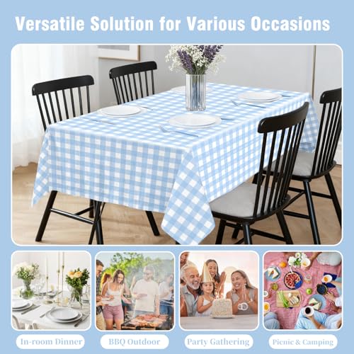 Image of Oigco Light Blue Gingham Tablecloth - 54 x 108 Inches, Rectangle Disposable Light Blue Checkered Tablecloth, Picnic Table Covers for Dining /Camping /Picnic /Outdoor