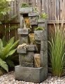 EKRISON 41.7" Outdoor Water Fountains 3 Tier Modern Floor-Standing Fountain with LED Lights and Pump Outdoor Rock Waterfall Fountain for Garden, Yard, Porch, Patio, Home Decor, Yellow