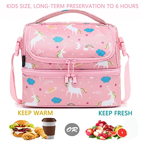 Flowfly Kids Double Decker Cooler Insulated Lunch Bag Large Tote For Boys, Girls, Men, Women, With Adjustable Strap, Unicorn #TOP1