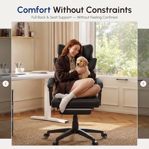 Image of Dowinx Big and Tall Office Chair with Pocket Spring Cushion,High Back Computer Gaming Chairs with Linkage Armrests,Executive Desk Chairs with Footrest,PU Leather-Black