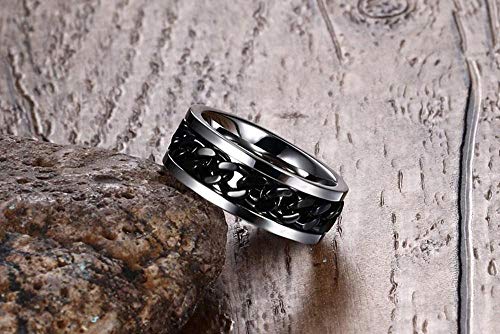 Mmttao Men's Spinner Fidget Rings Chain Rotation Ring For Men 8Mm Black Gun Plated Intertwine Rings Motorcycle Biker Bicycle Chain Ring Punk Rock Bands Male Boys Jewelry Gifts For His, Black, Size 10 #TOP4