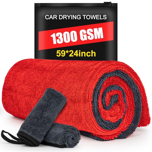 ThinkLearn 3-Pack Car Drying Towel-Microfiber Extra Large Towels for Cars(59'x24'), Ultra-Absorbent,...