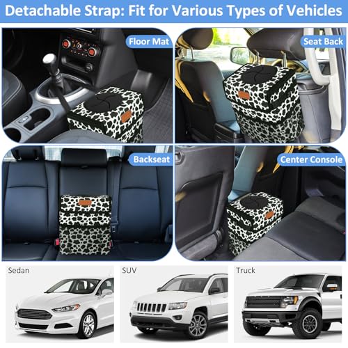 Image of ELONGRIVER Car Trash Can Bin for Back Seat Leak Proof, Cute Car Trash Bag Hanging, Vehicle Trash Can for SUV Truck Van, Automotive Garbage Cans Front Seat Cow Print, 2 Gallons