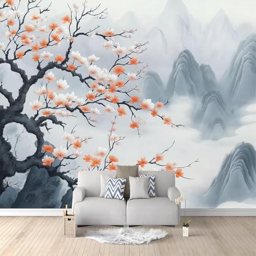 Fotomurales Decorativos Pared Flores 3D Mural Autoadhesivo Pared Montañas Papel Pintado Tela de Seda Papel Tapiz Panorámico 200x140 cm B-4722
