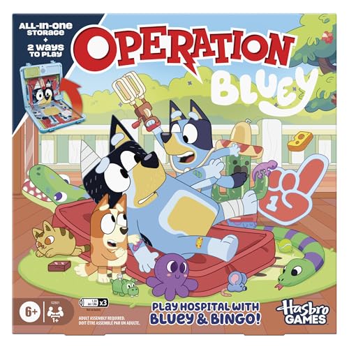 Operación edición Bluey, Juego de Mesa para niños – Juego electrónico Que Habla y Que Viene en Estuche Todo en uno – 2 Maneras de Jugar – 1 o más Jugadores – 10 Minutos – Edad: 6+ - Versión en inglés