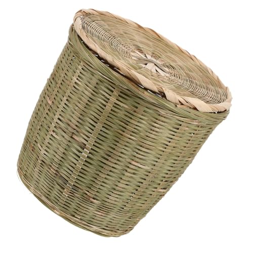 Canasta de almacenamiento tejida en bambú con tapa